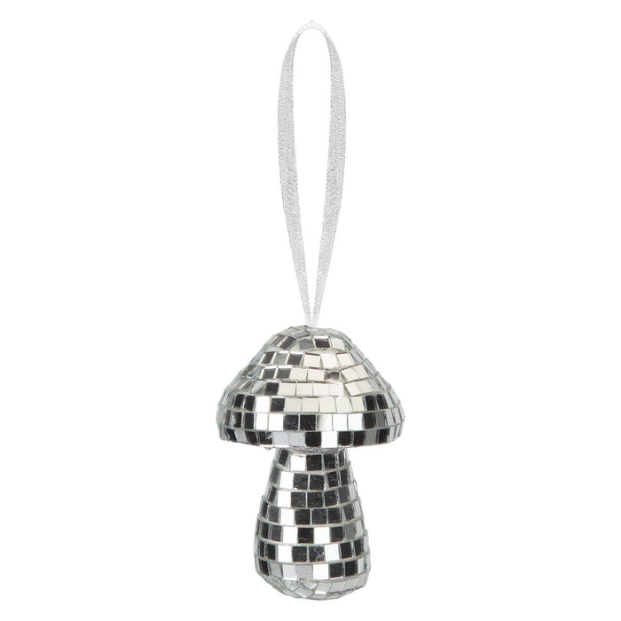 Christmas Velvet Mushroom Hanging Decoration 9cm x 6cm Silver X 1