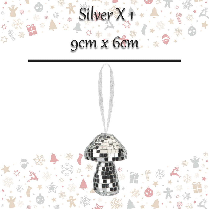 Christmas Velvet Mushroom Hanging Decoration 9cm x 6cm Silver X 1