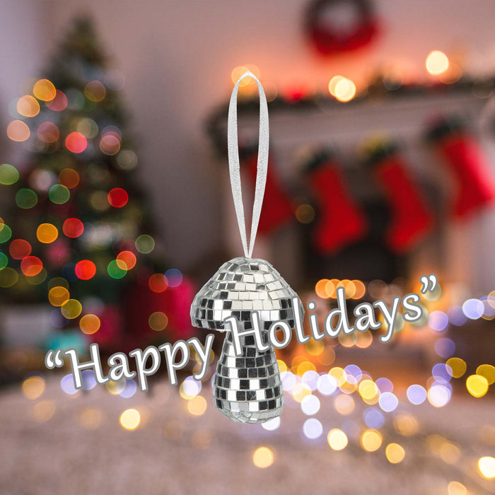 Christmas Velvet Mushroom Hanging Decoration 9cm x 6cm Silver X 1