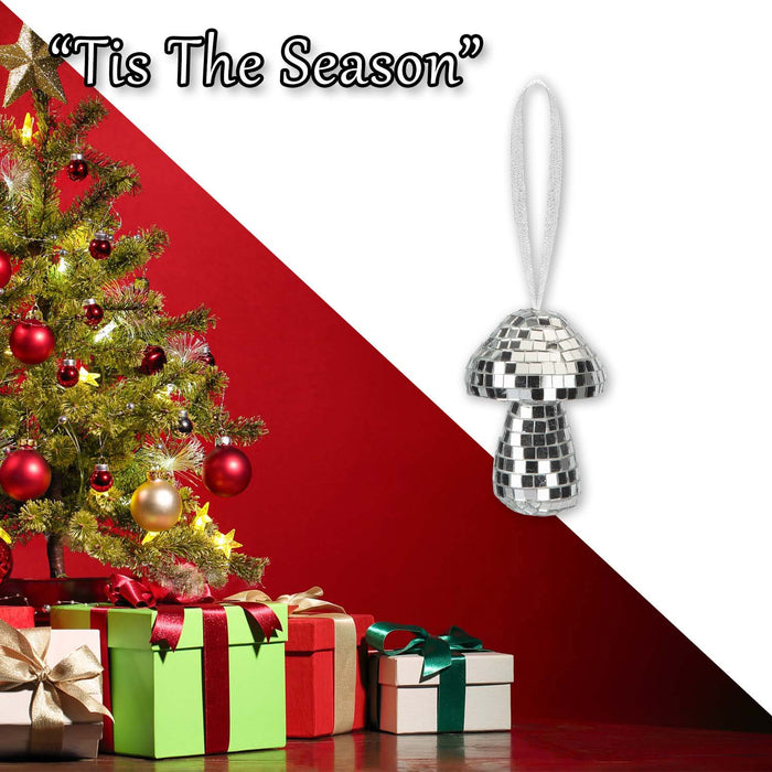 Christmas Velvet Mushroom Hanging Decoration 9cm x 6cm Silver X 1