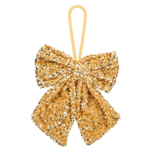 Christmas Sequins Bow Hanging Decoration 30cm x 22cm Gold X 1