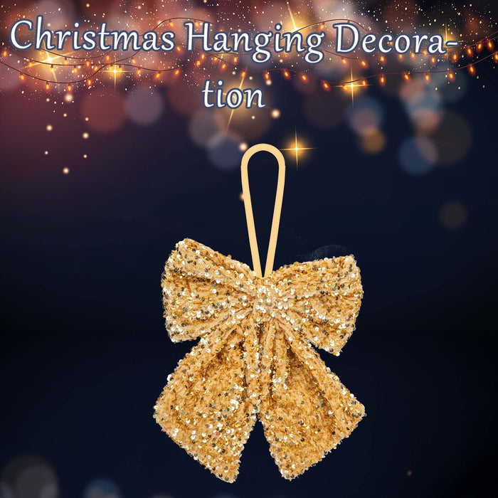 Christmas Sequins Bow Hanging Decoration 30cm x 22cm Gold X 1