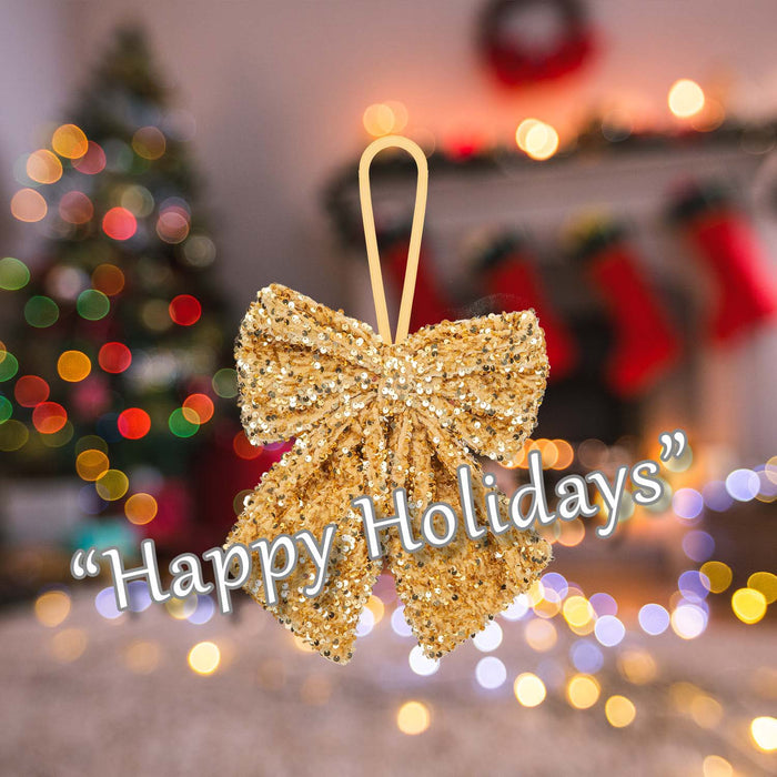 Christmas Sequins Bow Hanging Decoration 30cm x 22cm Gold X 1