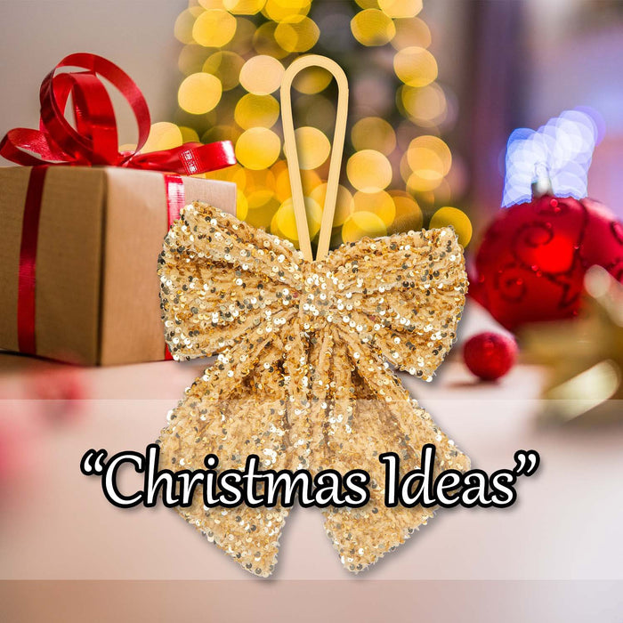 Christmas Sequins Bow Hanging Decoration 30cm x 22cm Gold X 1