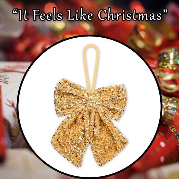 Christmas Sequins Bow Hanging Decoration 30cm x 22cm Gold X 1