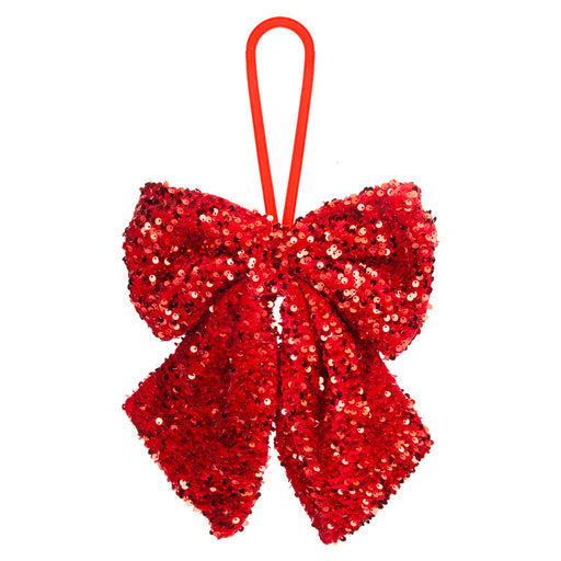 Christmas Sequins Bow Hanging Decoration 30cm x 22cm Red X 1