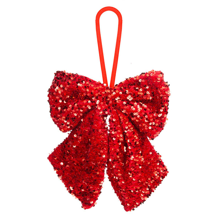 Christmas Sequins Bow Hanging Decoration 30cm x 22cm Red X 1