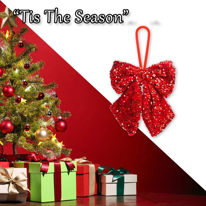 Christmas Sequins Bow Hanging Decoration 30cm x 22cm Red X 1