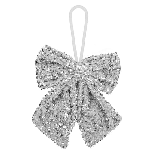 Christmas Sequins Bow Hanging Decoration 30cm x 22cm Silver X 1