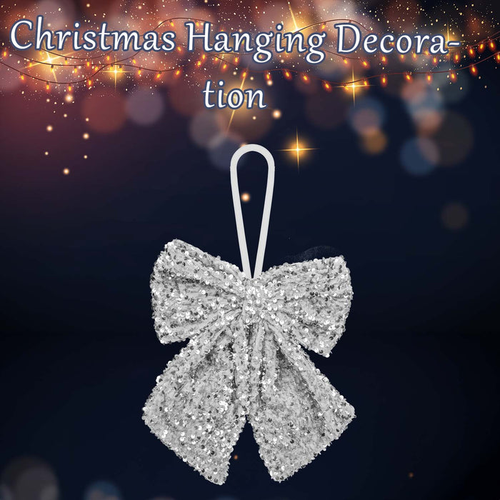 Christmas Sequins Bow Hanging Decoration 30cm x 22cm Silver X 1