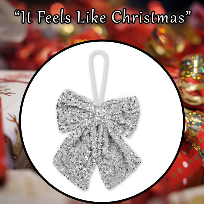 Christmas Sequins Bow Hanging Decoration 30cm x 22cm Silver X 1