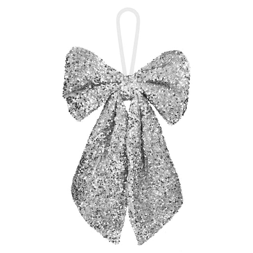 Christmas Sequins Bow Hanging Decoration 58cm x 59cm Silver X 1