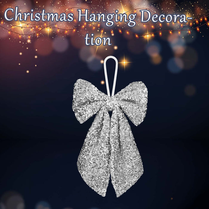 Christmas Sequins Bow Hanging Decoration 58cm x 59cm Silver X 1