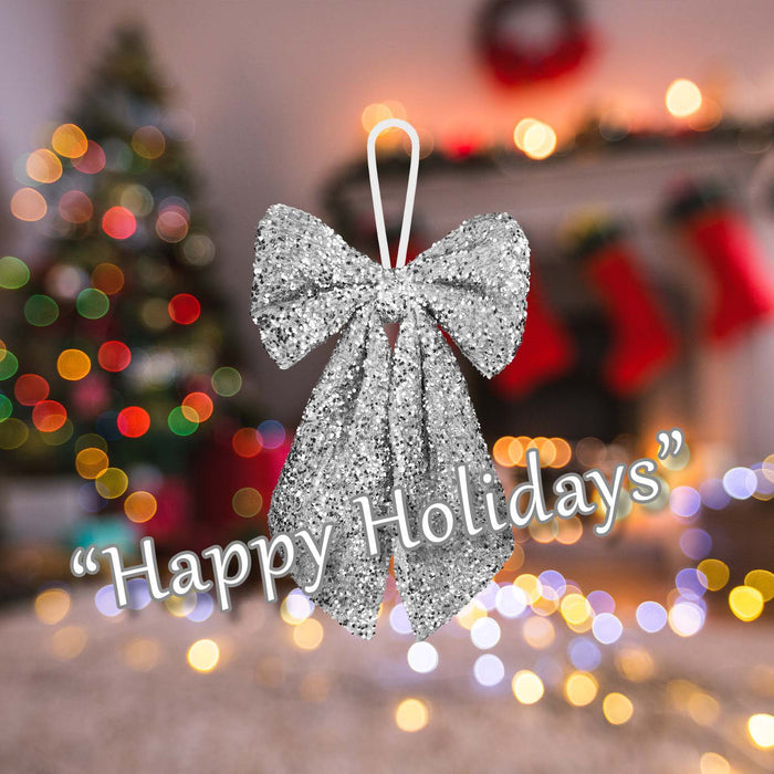 Christmas Sequins Bow Hanging Decoration 58cm x 59cm Silver X 1