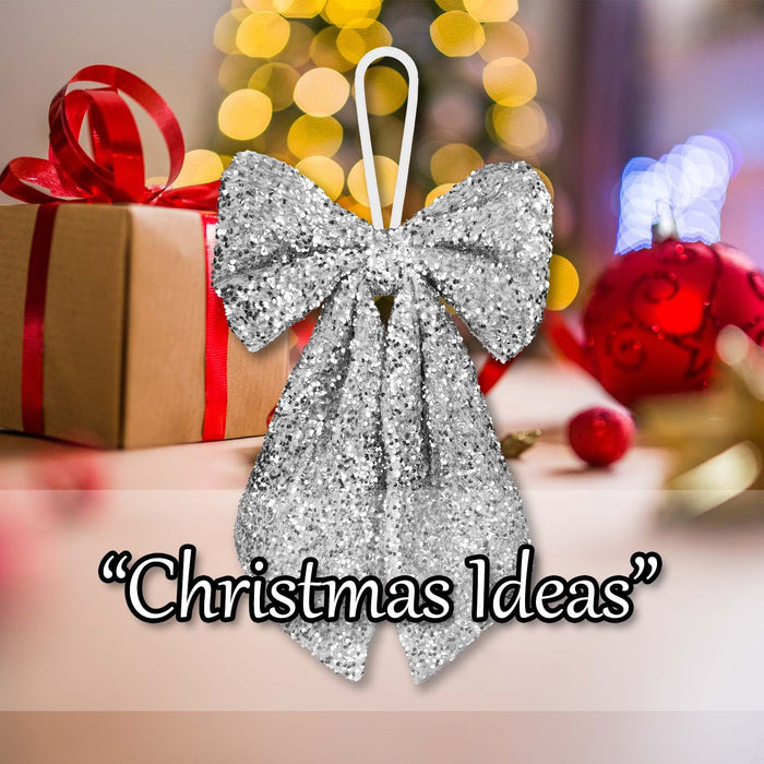 Christmas Sequins Bow Hanging Decoration 58cm x 59cm Silver X 1