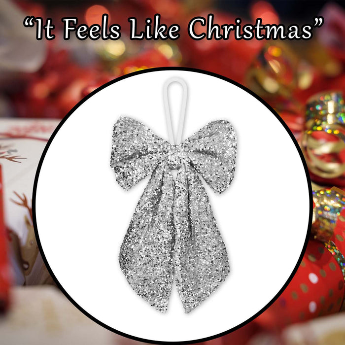 Christmas Sequins Bow Hanging Decoration 58cm x 59cm Silver X 1