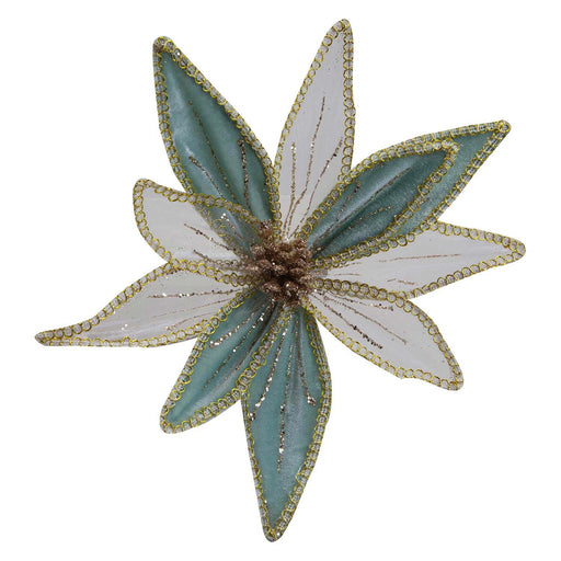 Christmas Poinsettia Clip Decoration 14cm x 4cm Green X 1