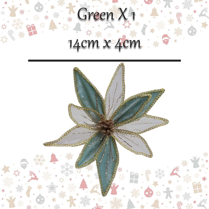 Christmas Poinsettia Clip Decoration 14cm x 4cm Green X 1