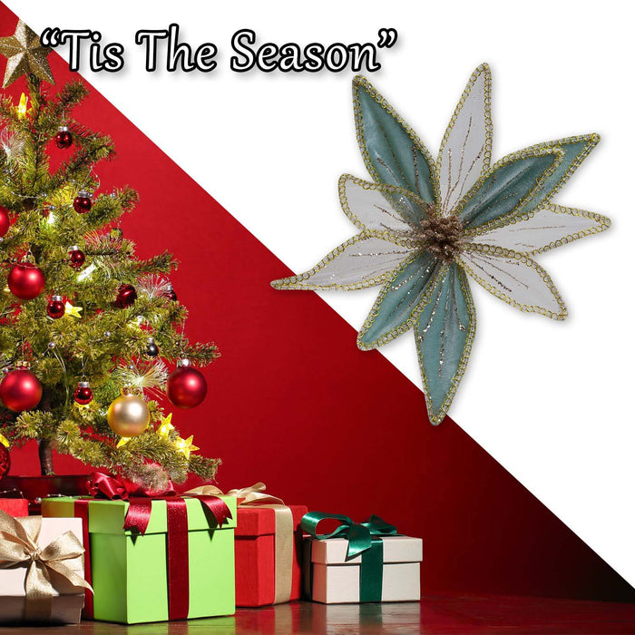 Christmas Poinsettia Clip Decoration 14cm x 4cm Green X 1