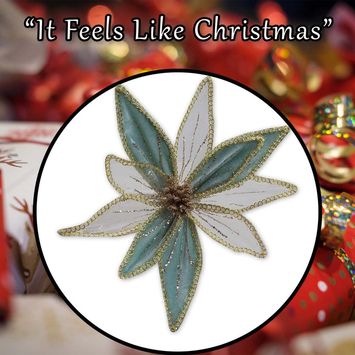 Christmas Poinsettia Clip Decoration 14cm x 4cm Green X 1