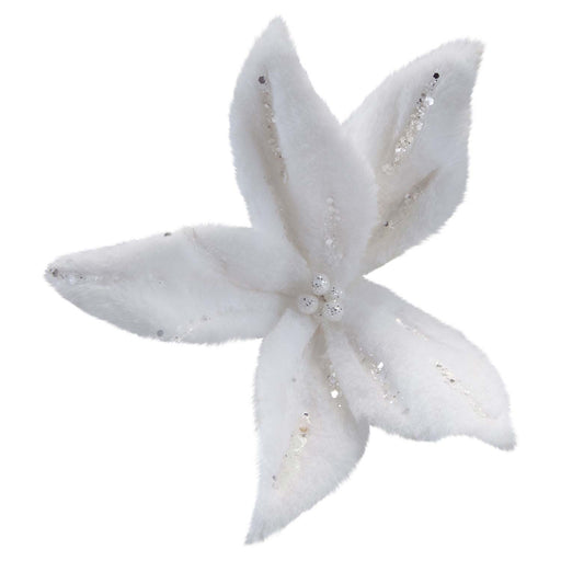 Christmas Poinsettia Clip Decoration 16cm x 8cm White X 1