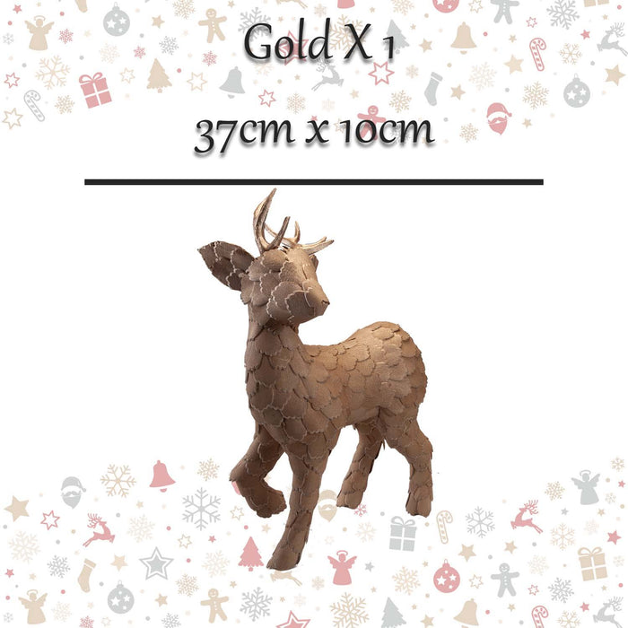 Christmas Standing Deer Decoration 37cm x 10cm Gold X 1