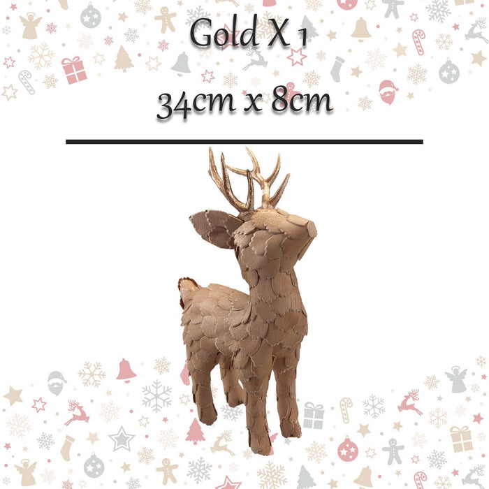 Christmas Standing Deer Decoration 34cm x 8cm Gold X 1