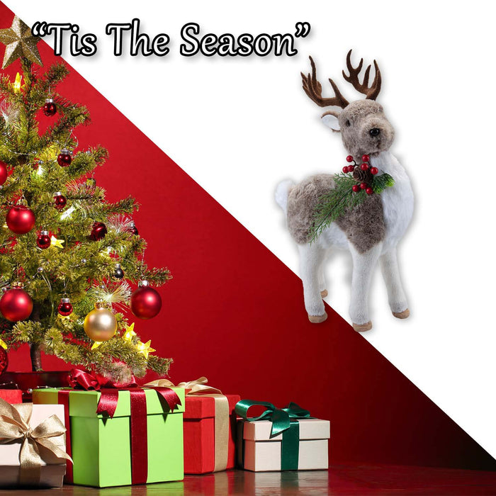 Christmas Standing Deer Decoration 47cm x 13cm Grey X 1