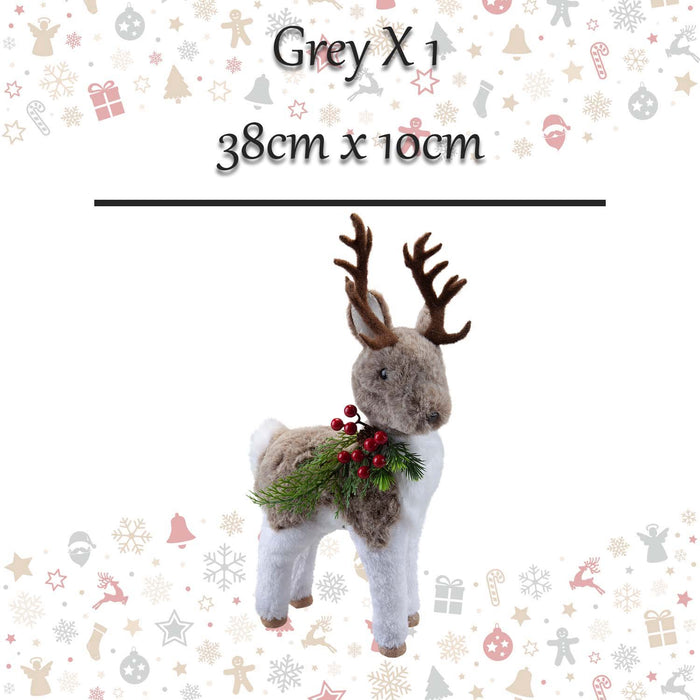 Christmas Standing Deer Decoration 38cm x 10cm Grey X 1