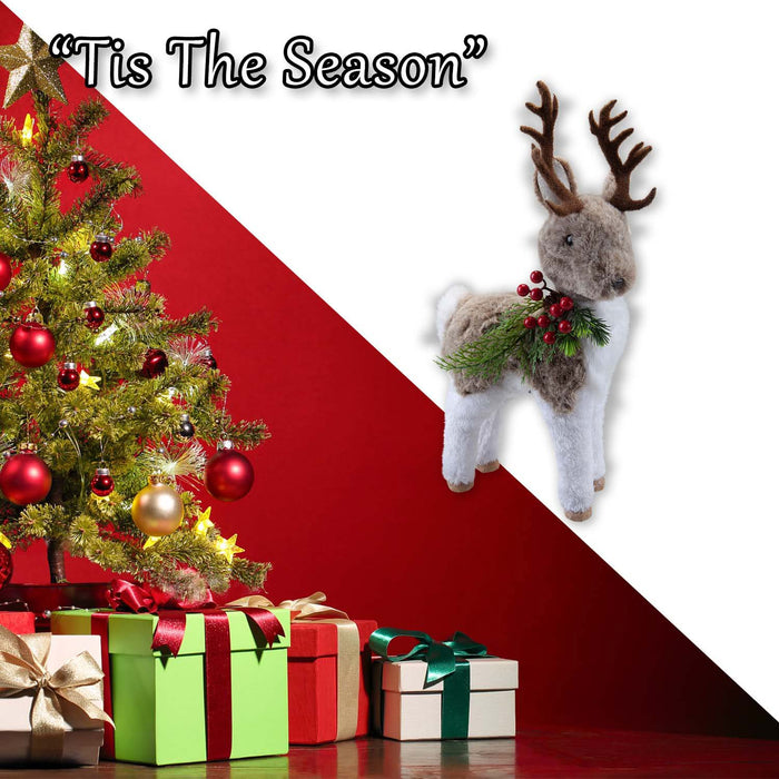 Christmas Standing Deer Decoration 38cm x 10cm Grey X 1