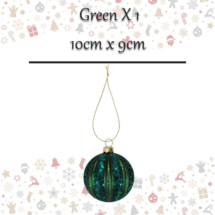 Christmas Hanging Ball Decoration 10cm x 9cm Green X 1