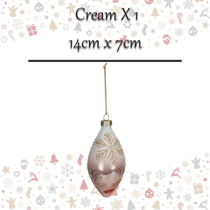 Christmas Hanging Bauble Decoration 14cm x 7cm Cream X 1