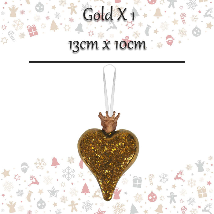 Christmas Hanging Heart Decoration 13cm x 10cm Gold X 1