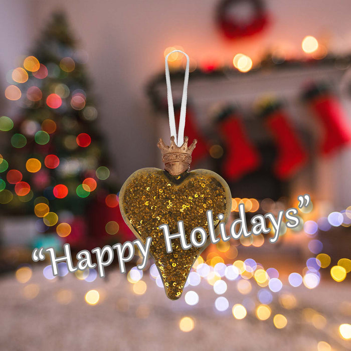 Christmas Hanging Heart Decoration 13cm x 10cm Gold X 1