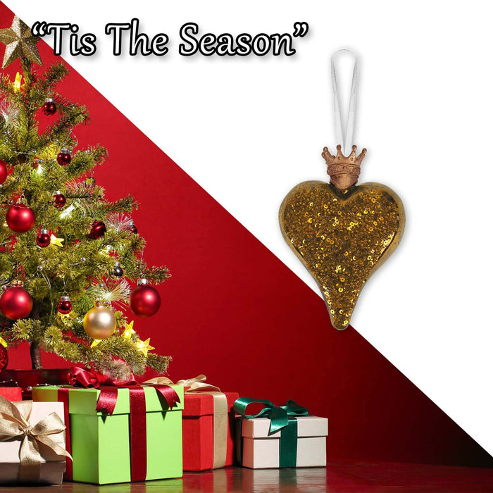 Christmas Hanging Heart Decoration 13cm x 10cm Gold X 1