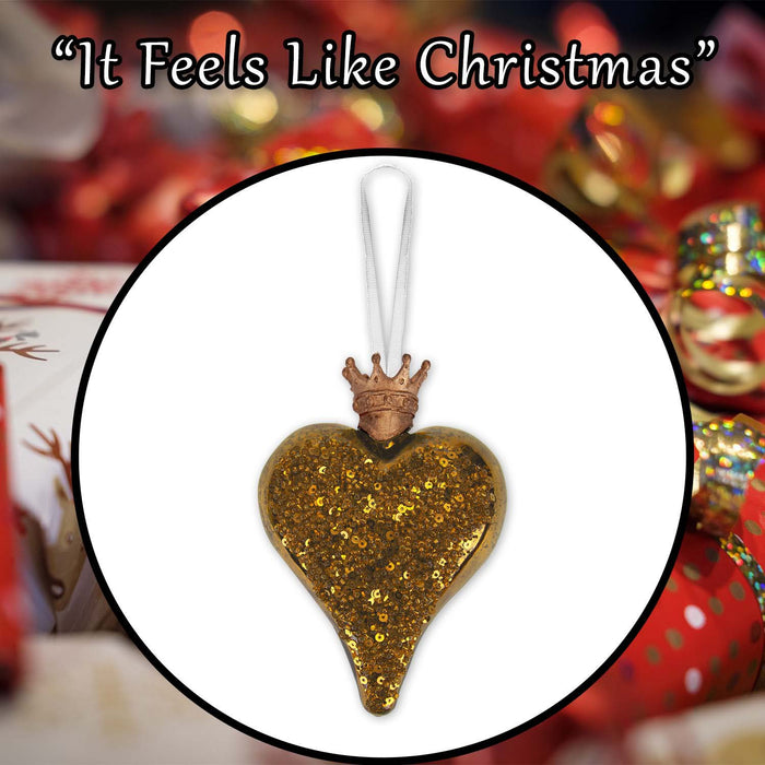 Christmas Hanging Heart Decoration 13cm x 10cm Gold X 1