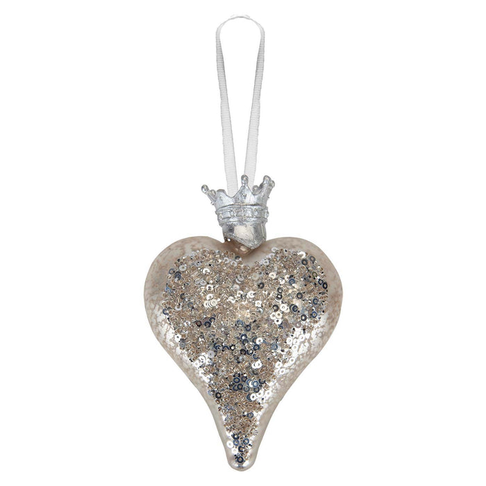 Christmas Hanging Heart Decoration 13cm x 9cm Silver X 1
