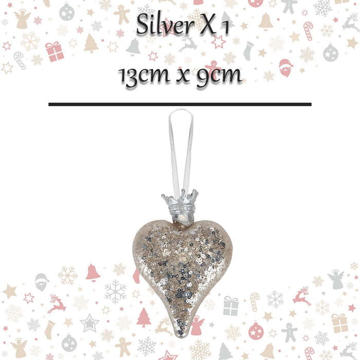 Christmas Hanging Heart Decoration 13cm x 9cm Silver X 1