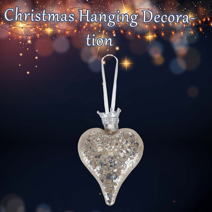 Christmas Hanging Heart Decoration 13cm x 9cm Silver X 1