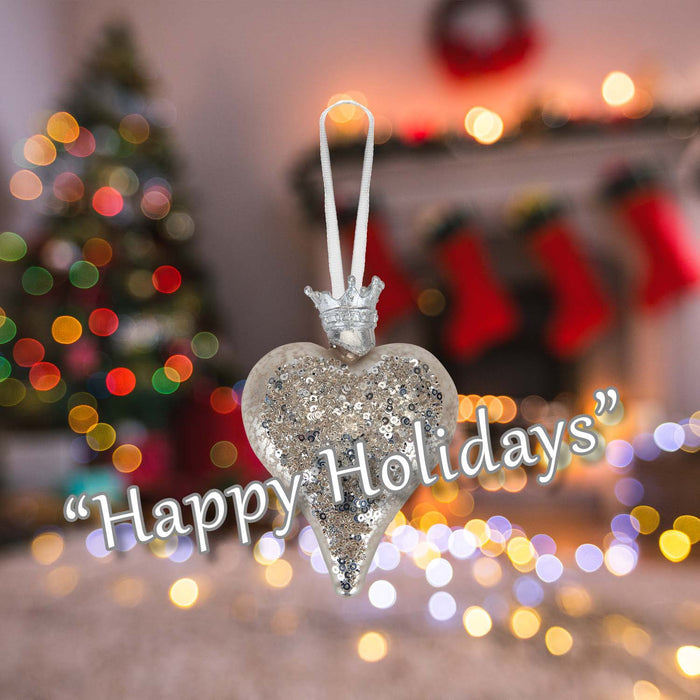Christmas Hanging Heart Decoration 13cm x 9cm Silver X 1