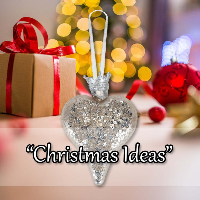 Christmas Hanging Heart Decoration 13cm x 9cm Silver X 1