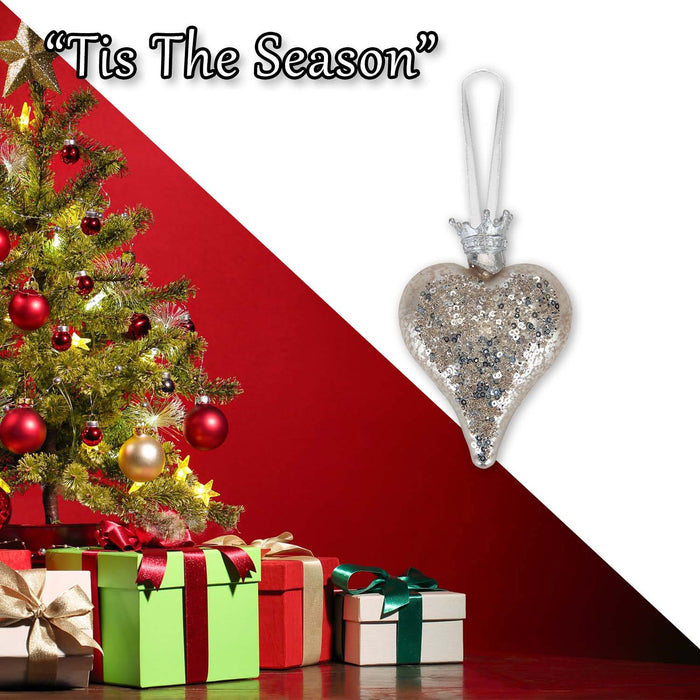 Christmas Hanging Heart Decoration 13cm x 9cm Silver X 1