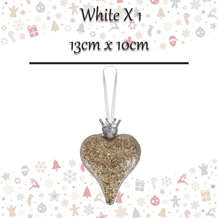 Christmas Hanging Heart Decoration 13cm x 10cm White X 1