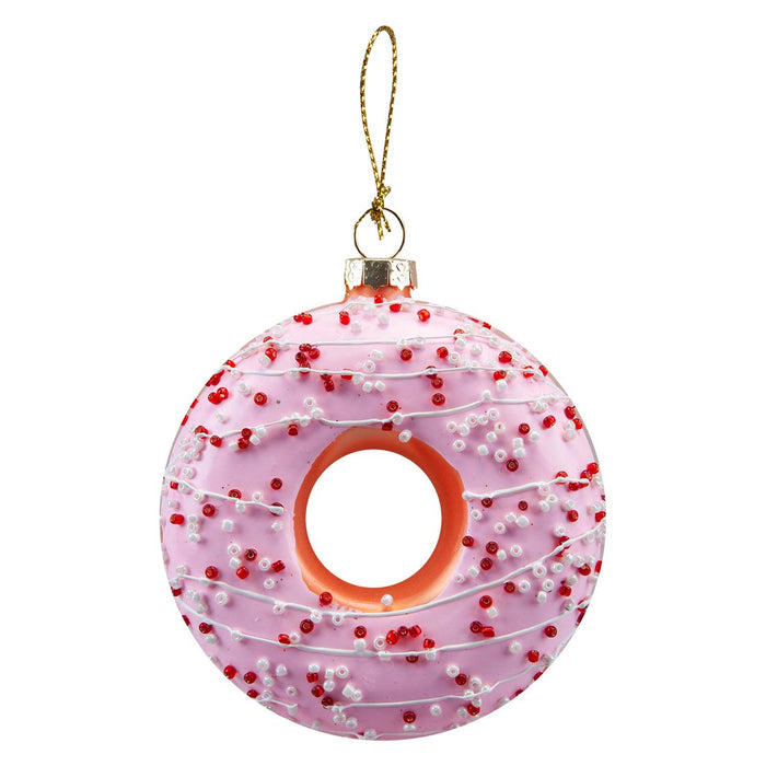 Christmas Hanging Glass Doughnut Decoration 12cm x 9cm Pink X 1