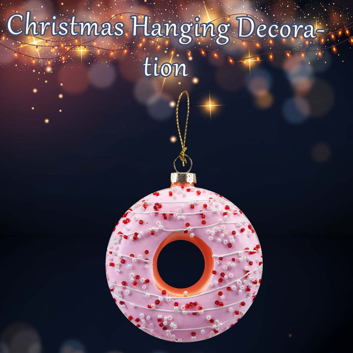 Christmas Hanging Glass Doughnut Decoration 12cm x 9cm Pink X 1