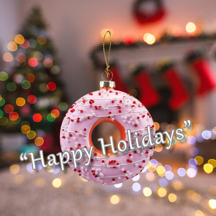 Christmas Hanging Glass Doughnut Decoration 12cm x 9cm Pink X 1