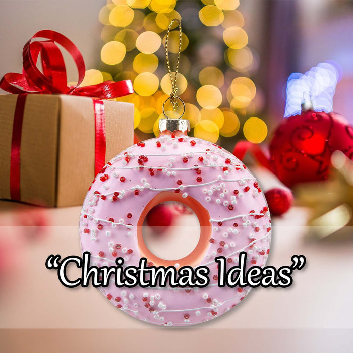 Christmas Hanging Glass Doughnut Decoration 12cm x 9cm Pink X 1