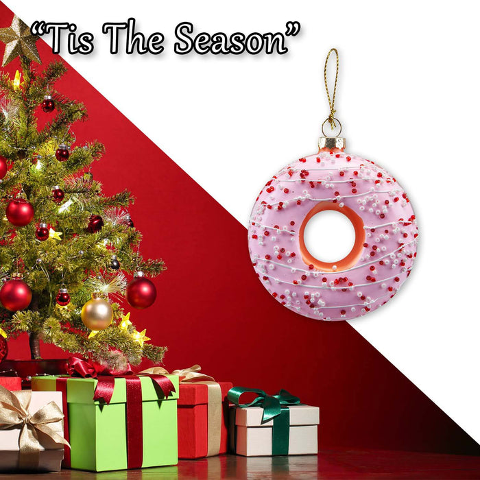 Christmas Hanging Glass Doughnut Decoration 12cm x 9cm Pink X 1