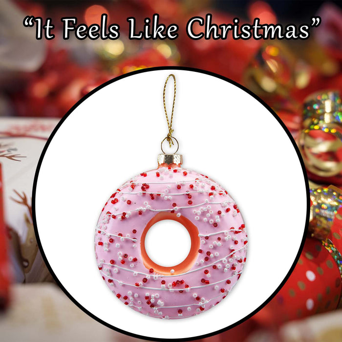 Christmas Hanging Glass Doughnut Decoration 12cm x 9cm Pink X 1