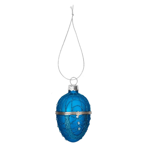Christmas Hanging Glass Egg Decoration 11cm x 7cm Blue X 1
